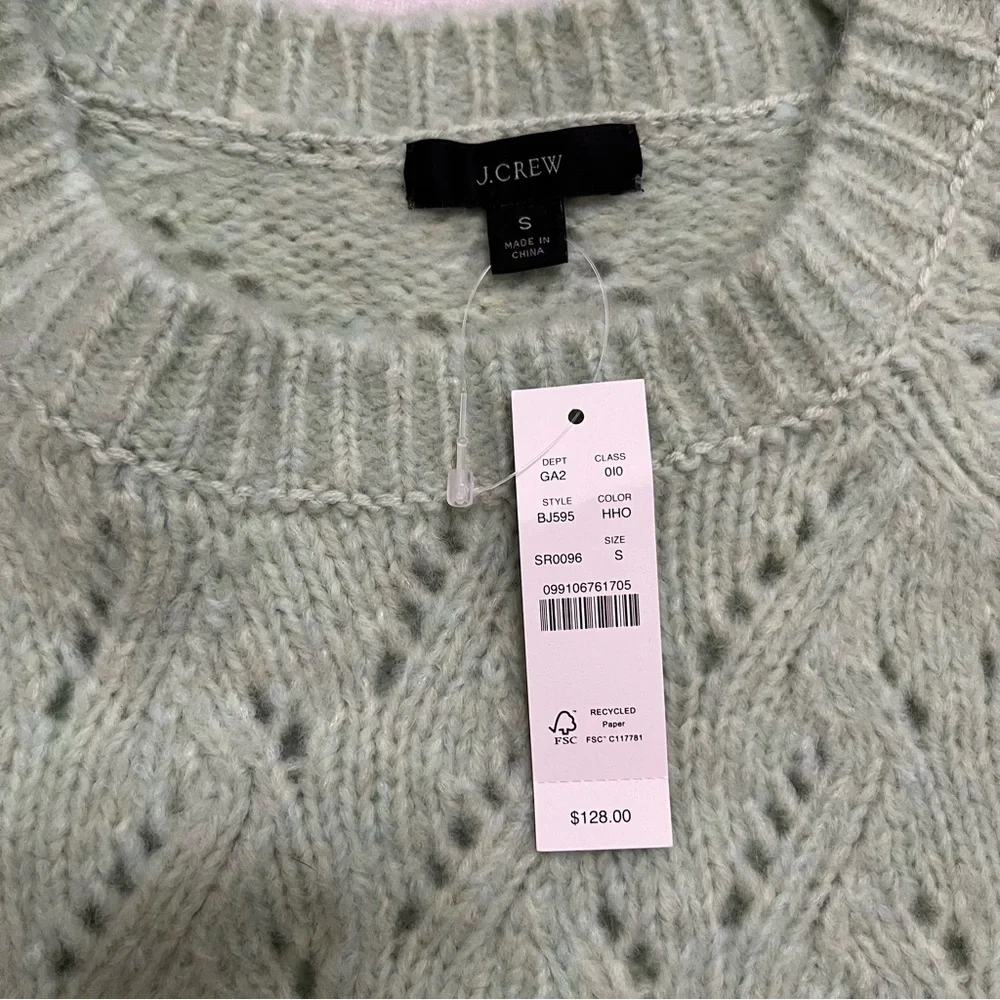 J. Crew Pointelle Crewneck Sweater Heather Honeydew NWT